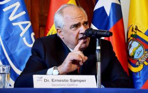El secretario general Ernesto Samper, presidió la comisión integrada por cancilleres de Brasil, Colombia y Ecuador que visita Venezuela 