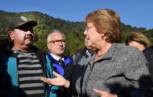La presidenta, Michelle Bachelet, decidió viajar a la zona afectada para ver el impacto de las cenizas en la agricultura y la ganadería y visitar a los evacuados.