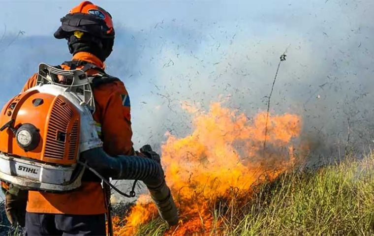 Un equipo brasileño fue desplegado para evitar que las llamas llegaran al Pantanal, una región geográfica que attraviesa Brasil, Bolivia y Paraguay