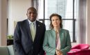 La Canciller argentina Diana Mondino con el Foreign Secretary David Lammy tras la reunión este martes en Naciones Unidas 