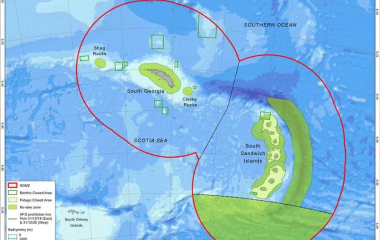 El mapa mostrando la incrementada zona MPA en torno a Georgia del Sur  (Foto GSGSSI)       