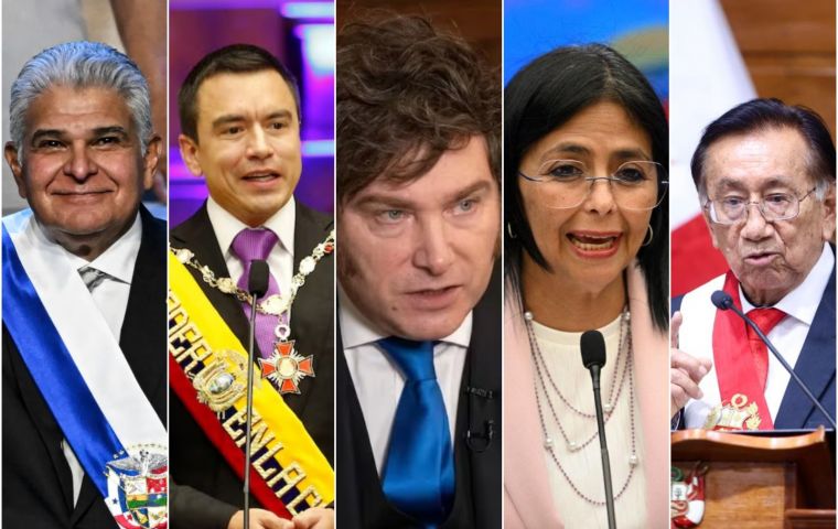 Milei se encuentra al final del ranking, junto con Bernardo Ar&eacute;valo (Guatemala), Daniel Noboa (Ecuador), Jos&eacute; Mar&iacute;a Balc&aacute;zar (Per&uacute;), Delcy Rodr&iacute;guez (Venezuela) y Jos&eacute; Ra&uacute;l Mulino (Rep. Dominicana)