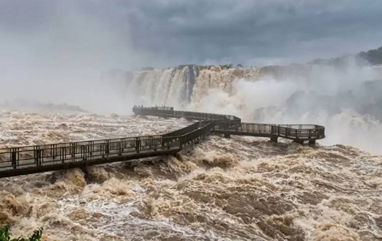 Seg&uacute;n la Prefectura Naval Argentina, el r&iacute;o subi&oacute; algo m&aacute;s de dos metros entre el domingo y el lunes frente a Puerto Iguaz&uacute; y alcanz&oacute; una cota de 24,30 metros, con tendencia en ascenso
