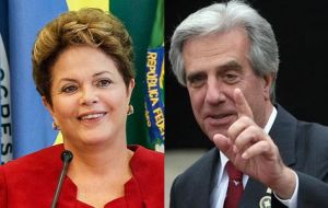 Rousseff también se comprometió a viajar a Uruguay para la asunción de Vázquez en marzo 