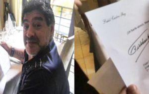 No se conoce el contenido de la misiva a Maradona y sólo por fotografías se pudo ver que está fechada el 11 de enero a las 19:25. 