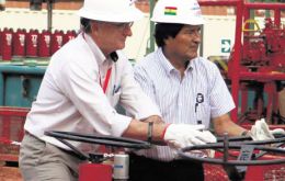 El anuncio fue hecho en un acto junto al pozo Margarita 7, con participación de Evo Morales y el presidente de Repsol, Antonio Brufau