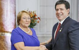 Se trata de la primera visita de Bachelet a Paraguay desde que asumiera el segundo mandato el pasado 11 de marzo, donde estuvo presente Cartes.