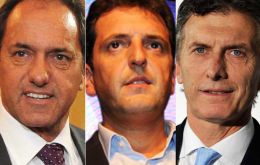 Como favoritos están Daniel Scioli, gobernador de provincia de Buenos Aires; Mauricio Macri, alcalde de Buenos Aires y el  diputado opositor Sergio Massa