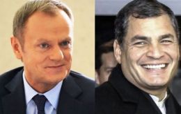Donald Tusk de UE y Rafael Correa de Ecuador presidirán los días 10 y 11 de junio la cumbre a la que se prevé que asistan 61 jefes de Estado o de Gobierno