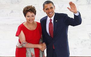 El lunes Rousseff será recibida por Obama con una cena oficial en la Casa Blanca; la reunión de trabajo entre ambos mandatarios será el martes