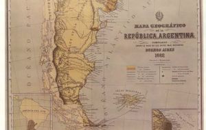 La versión manipulada del mapa, tal cual lo despliega el panfleto distribuido por al embajada argentina  