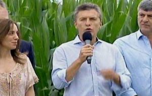 Macri hizo el anuncio en Pergamino junto a la gobernadora bonaerense María Eugenia Vidal y el ministro de Agroindustria, Ricardo Buryaile.