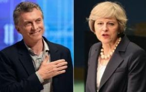 “Saludé a Theresa May, nos cruzamos, y le dije que estoy listo para comenzar un diálogo abierto que incluya por supuesto el tema soberanía sobre Malvinas”