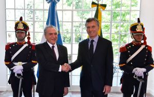Temer y Mauricio Macri se reunieron en Buenos Aires desde donde abogaron por la necesidad de fortalecer el bloque y apostaron por “la flexibilización” de sus reglas