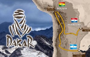 El Dakar de 2017 partirá este lunes desde Asunción, pasará por Bolivia, con un día de descanso el 8 de enero en La Paz, y concluirá el 14 en Buenos Aires, Argentina. 