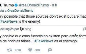 “Mi opinión es que muchas fugas son mentiras fabricadas por los medios, ’fake news’ (falsas noticias)” , tuiteó Trump el domingo de mañana.
