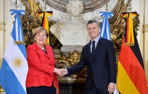 Macri y Merkel compartieron tras mediodía una conferencia de prensa en la Casa Rosada, tras haber mantenido un encuentro bilateral en el despacho presidencial.