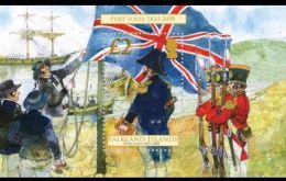 Sello postal británico que recuerda el asentamiento definitivo en las Islas Falkland en 1833