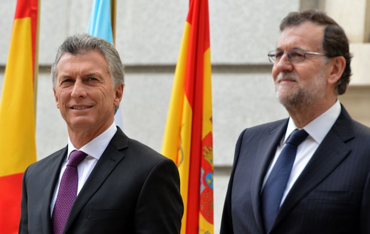 La primera visita oficial de Rajoy tendrá lugar entre  el 9/11 de abril próximo, en reciprocidad del viaje que Macri hizo a España en febrero de 2017.