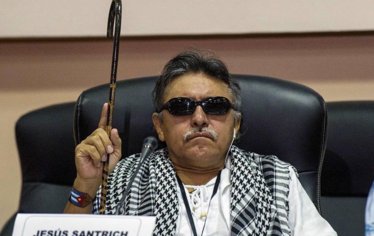 Jesús Santrich, negociador de FARC en el diálogo de paz en Cuba, fue capturado en abril en Bogotá por solicitud de una corte del Distrito Sur de Nueva York
