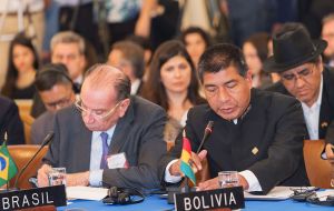 Los cancilleres de Brasil, Aloysio Nunes, y de Bolivia, Fernando Huanacuni, expresaron con vehemencia el apoyo de sus países hacia Argentina en la cuestión