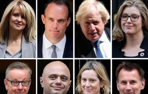Posibles candidatos  (IaD) Esther Mcvey, Dominic Raab, Boris Johnson Penny Mordaunt, Michael Gove, Sajid Javid, Amber Rudd y Jeremy Hunt.