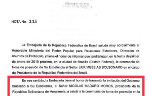 “Aquí pueden leer las dos notas diplomáticas oficiales enviadas por las autoridades brasileñas invitando al Gobierno venezolano y al Presidente Nicolas Maduro”