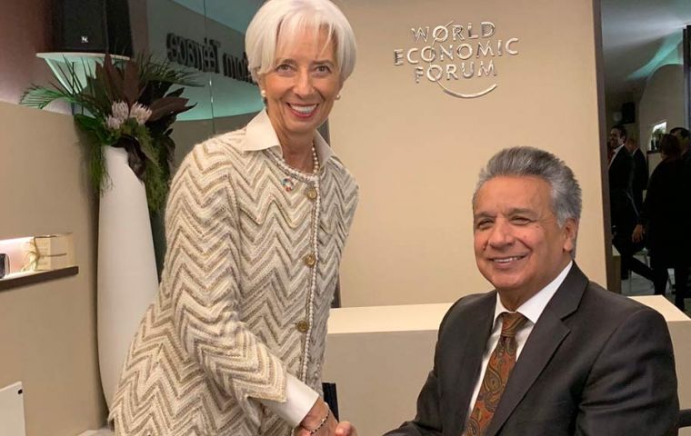 Lenín Moreno habló con la directora gerente del FMI, Christine Lagarde, durante el Foro Económico Mundial en enero