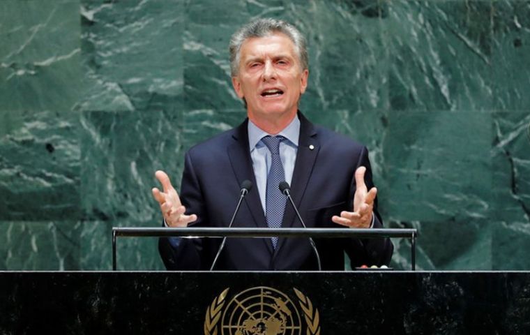 Macri reiteró que Argentina “reafirma los legítimos e imprescriptibles derechos de soberanía sobre las Islas Malvinas y espacios marítimos circundantes”