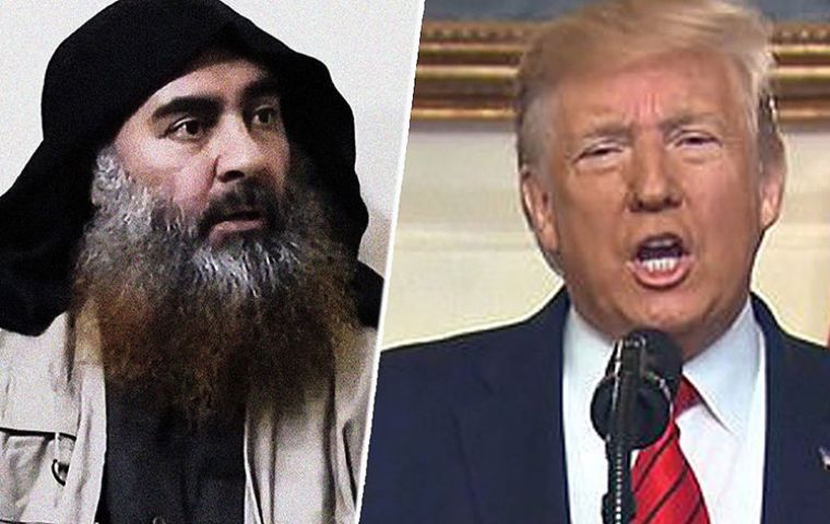“Abu Bakr Al Baghdadi está muerto. Anoche Estados Unidos hizo justicia con el terrorista número uno del mundo”, anunció Trump
