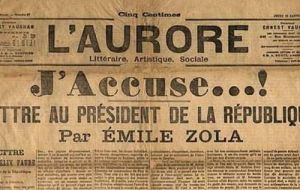 La carta abierta de Zola en tapa del periódico L'Aurore