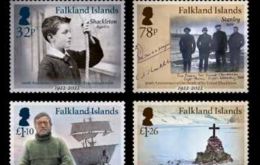 La serie de cuatro sellos de las Falklands, dedicados a Shackleton en el centenario de su muerte