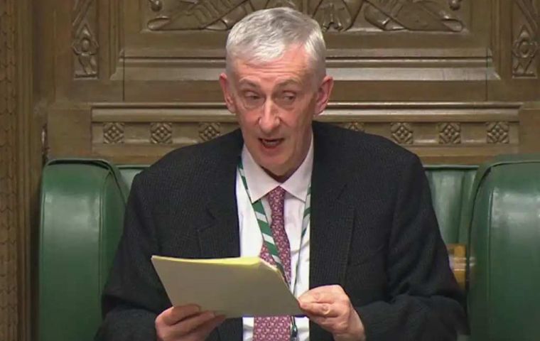 Sir Lindsay Hoyle MP, Speaker de la Cámara de los Comunes hablará ante la Asamblea Legislativa de las Falklands  