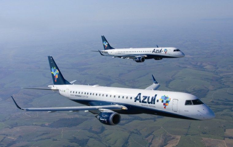 Azul une Montevideo con Porto Alegre, Florianópolis, Recife y Foz de Iguazú